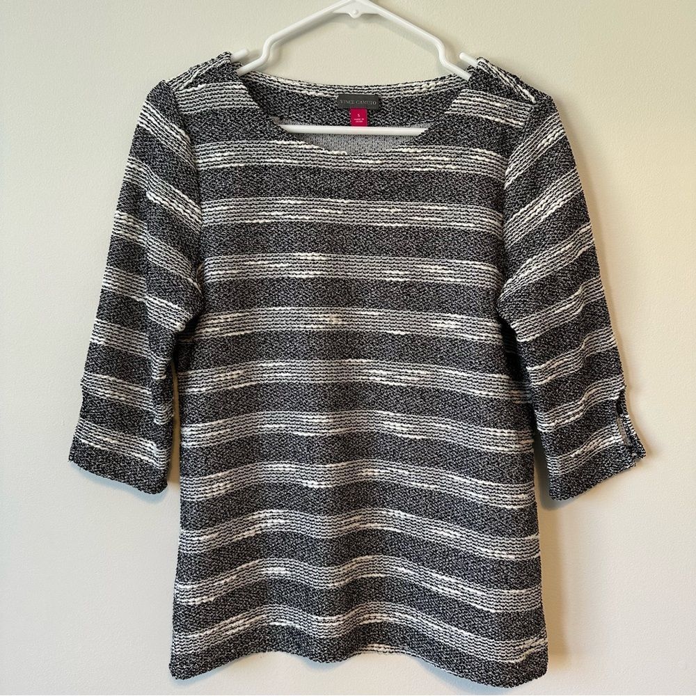 Vince Camuto Striped Textured Black and White Blouse
